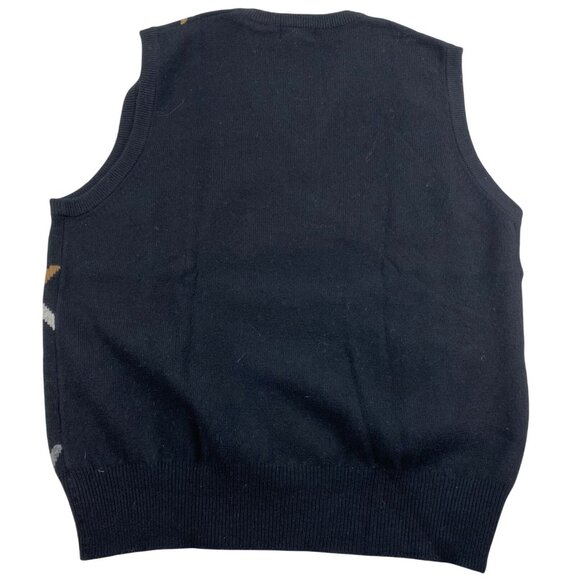 Jaymar Sport Mens Sweater Vest L Lambswool Argyle V-Neck Black Knit Classic - Picture 2 of 8